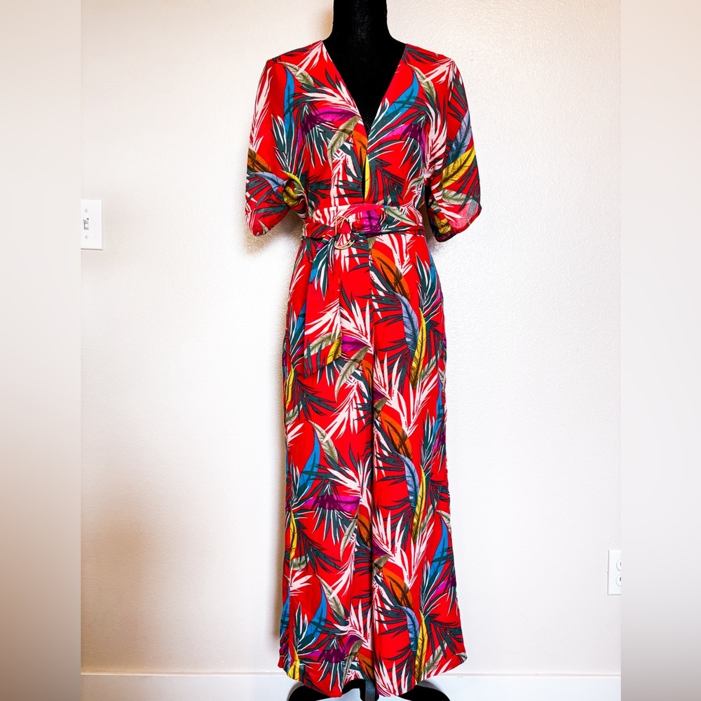 Anthropologie Red Carter Plunge Neckline Tropical‎ Jumpsuit Size XS - Picture 3 of 12